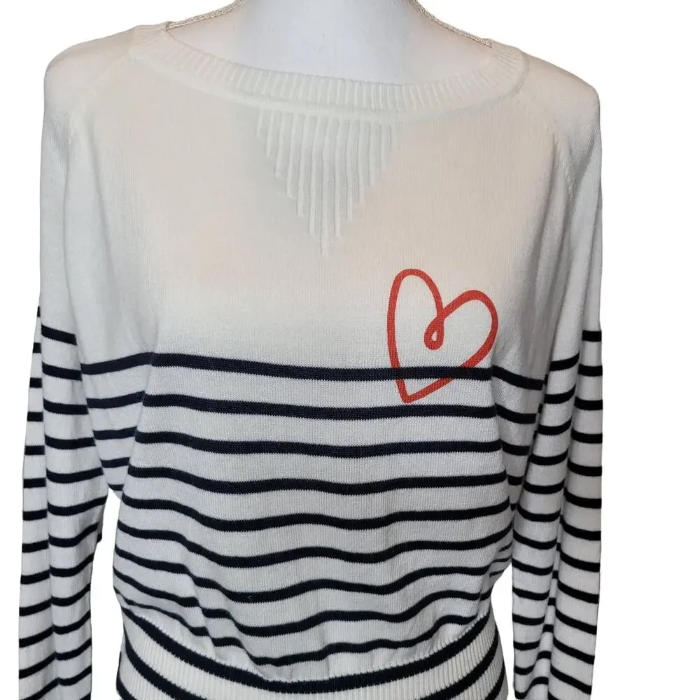 Central Park West Linen Blend Stripe Sweater Heart Detail Size - Picture 4 of 10
